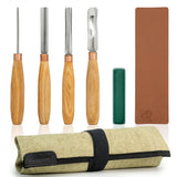BeaverCraft 4 Piece Wood Carving Gouge & Chisel Set in Canvas Tool Roll