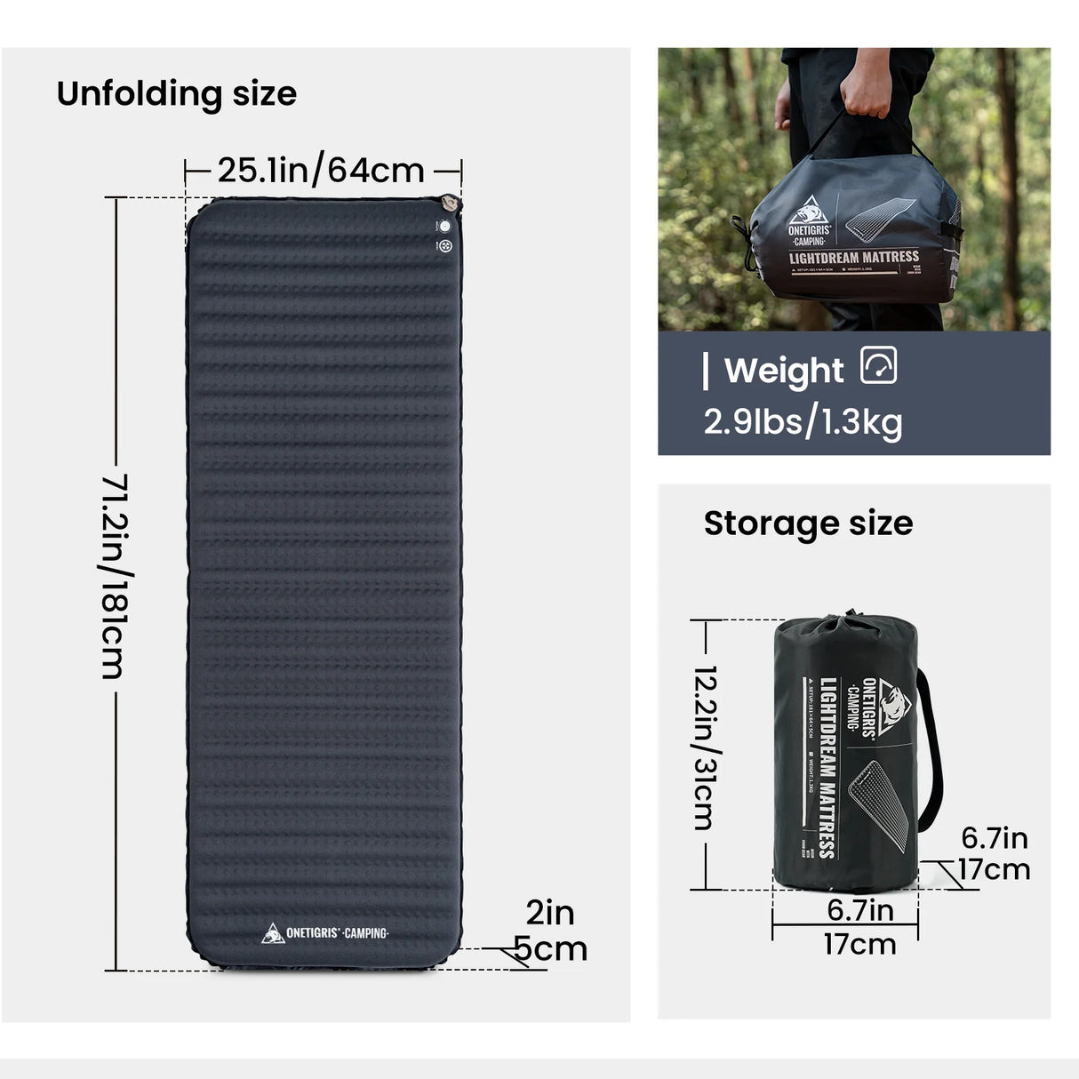 OneTigris Lightdream Self-Inflating Sleeping Pad, R-Value 4.5