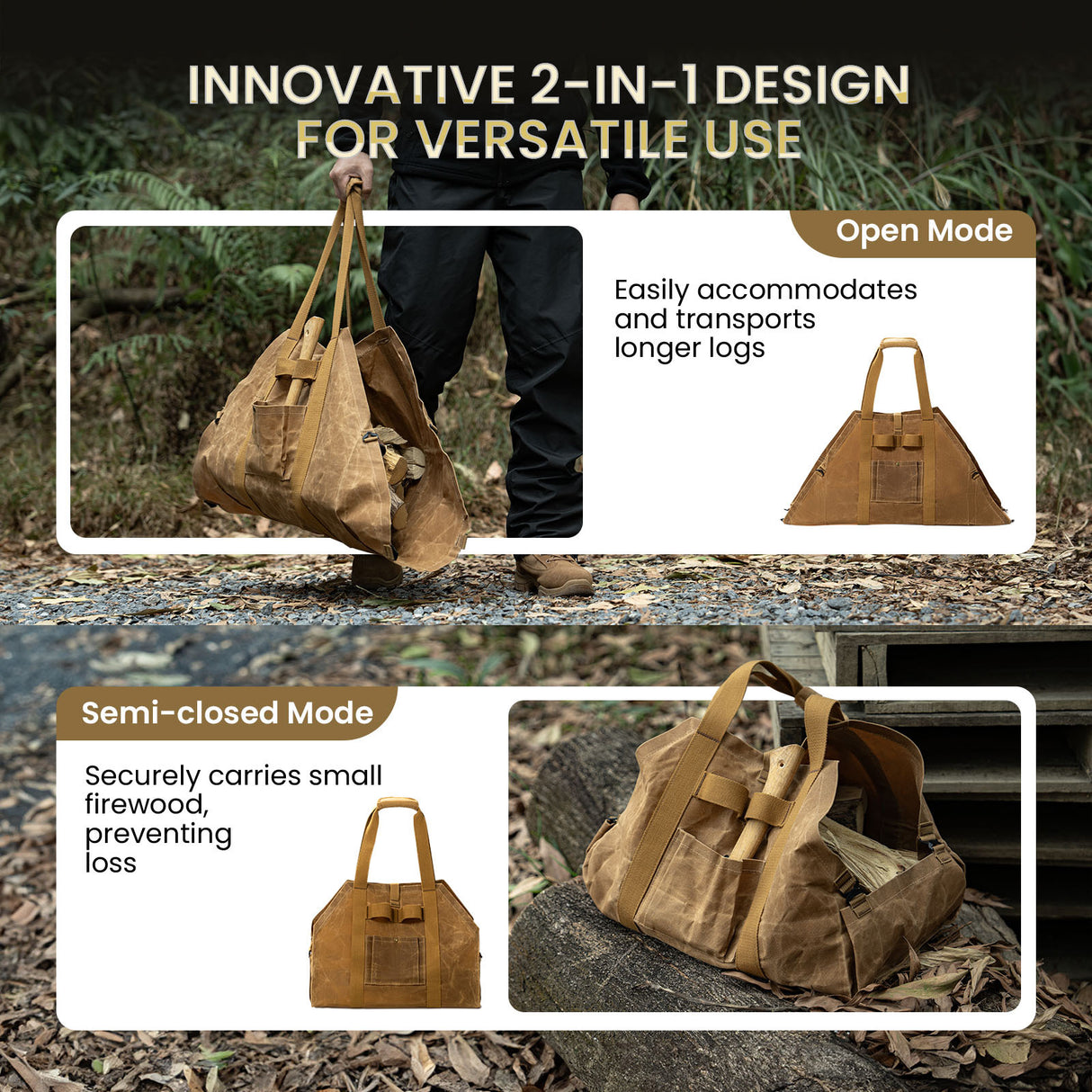 OneTigris Waxed Canvas Log Carrier