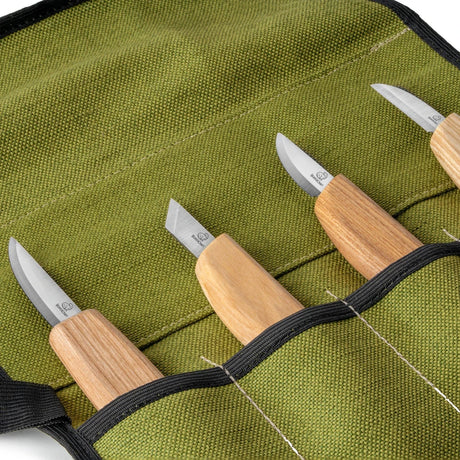 BeaverCraft 4 Piece Beginner Carving Set in Canvas Tool Roll