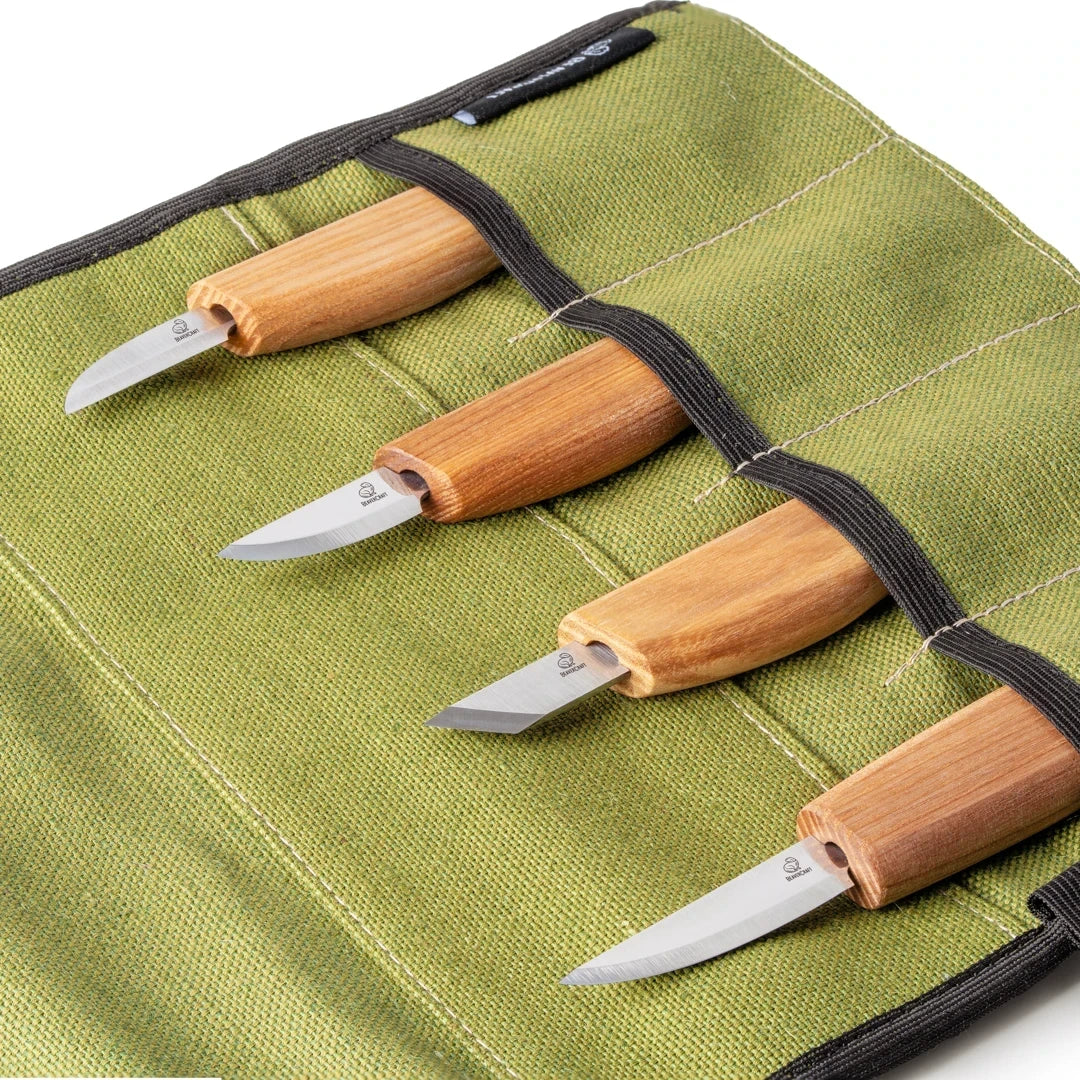 BeaverCraft 4 Piece Beginner Carving Set in Canvas Tool Roll