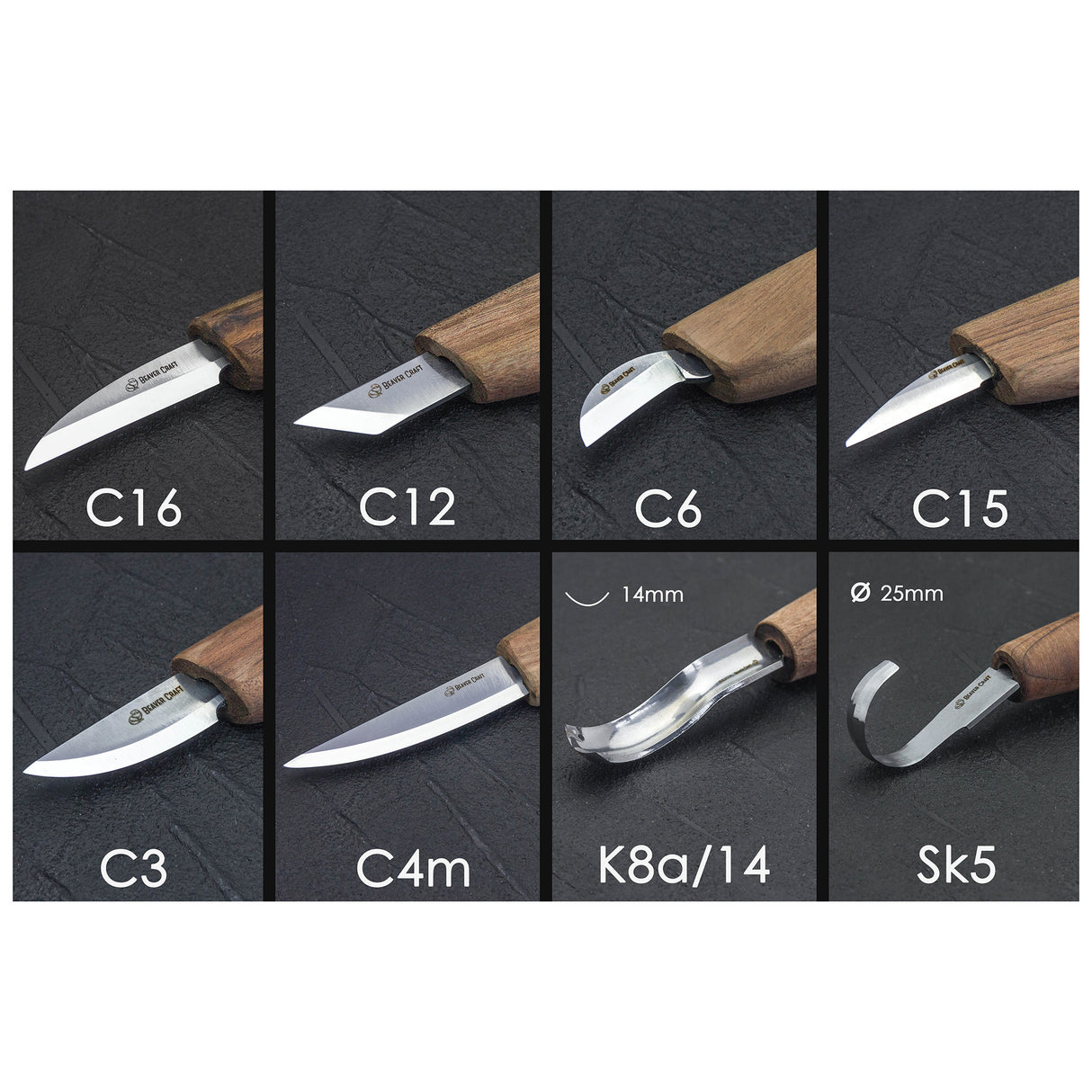 BeaverCraft 10 Piece Deluxe Wood Carving Set in Genuine Leather Tool Roll