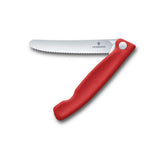 Victorinox Swiss Classic picnic knife in red, open and angled diagonally