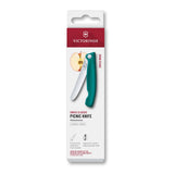 Victorinox Swiss Classic picnic knife in green in retail packaging, with a sliced apple on the front