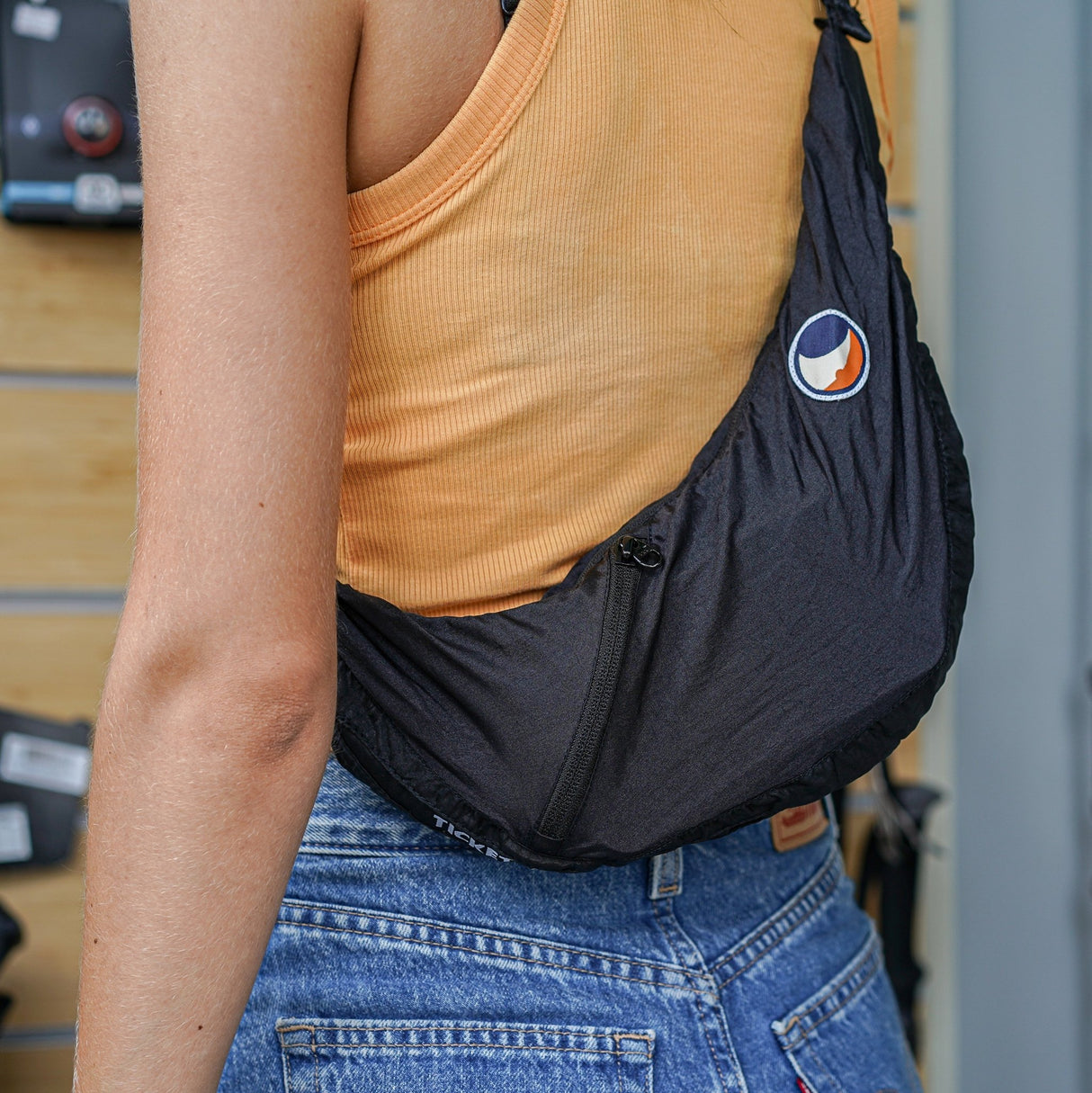 Ticket to the Moon - Upcycled Sling Bag Black / Natural Beige TTTM_TMSLB0741 - Brave Hardy